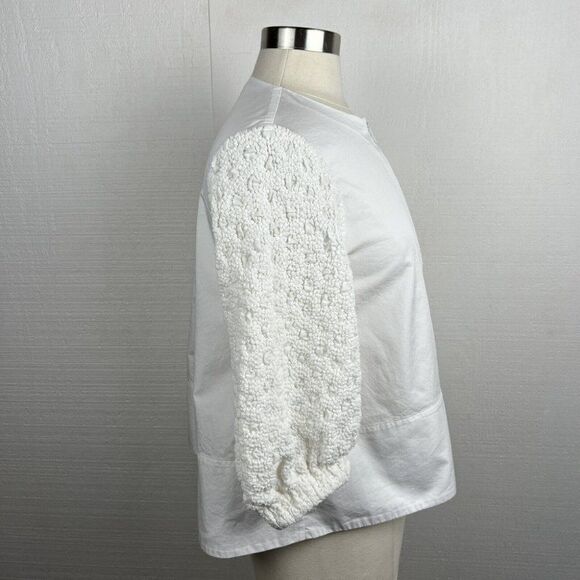 Tibi Blouse 2 Womens White Half Zip Textured 3/4 Sleeves Boho Relaxed Cotton - Picture 2 of 8